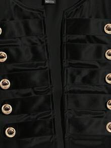 SHEIN Clasi Veste longue à double boutonnage élégante en métal pour femmes grandes tailles, automne