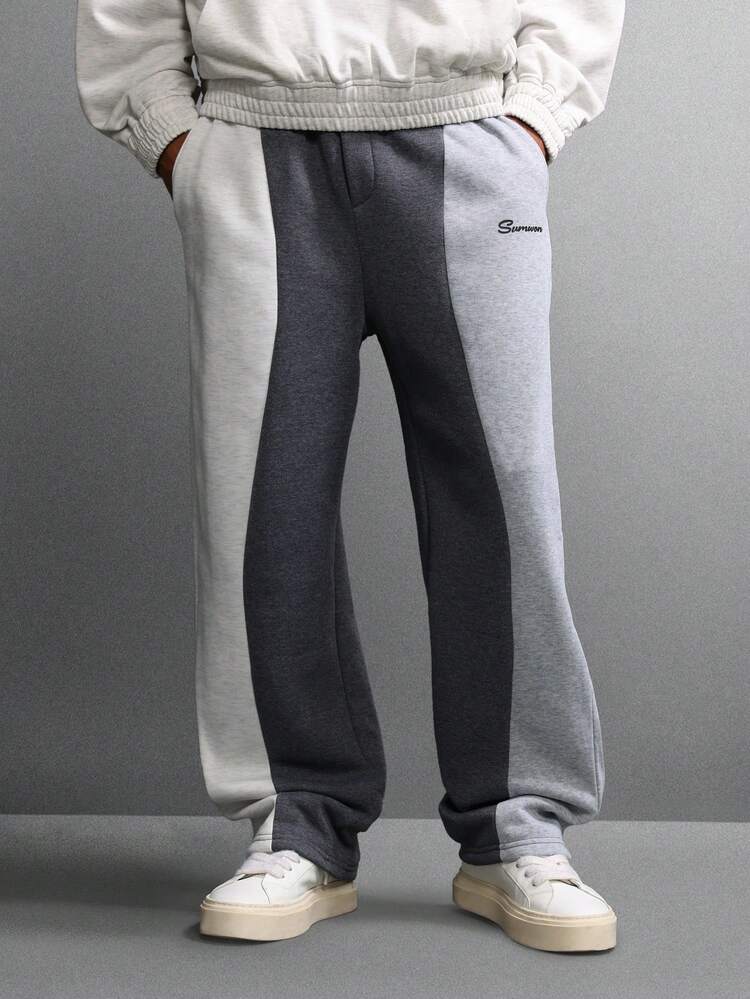 Color Block Skater Fit Sweatpants With Elastic Waistband