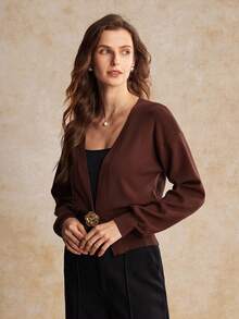 House of One Long Sleeves Deep V Cardigan Sweater With Rose Metal Decoration Women Autumn Winter Elegant