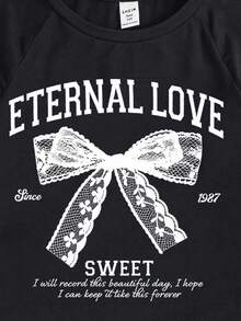 SHEIN 青少年女孩休闲简约插肩袖T恤，适合夏季 - 黑色 - 查看 2