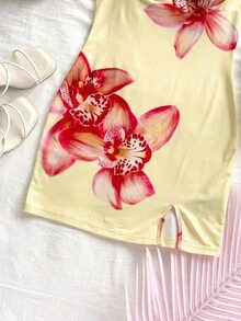 Soleia 女士性感花卉印花露背挂脖迷你连衣裙，夏季 - 黃色 - 查看 7