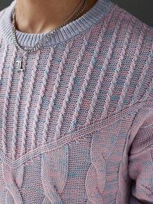 Manfinity Homme Pull col rond à tricot torsadé décontracté pour hommes, automne/hiver