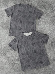 Manfinity Dauomo Men's Casual Round Neck Short Sleeve Tree Branch Print T-Shirt - Black - View 3