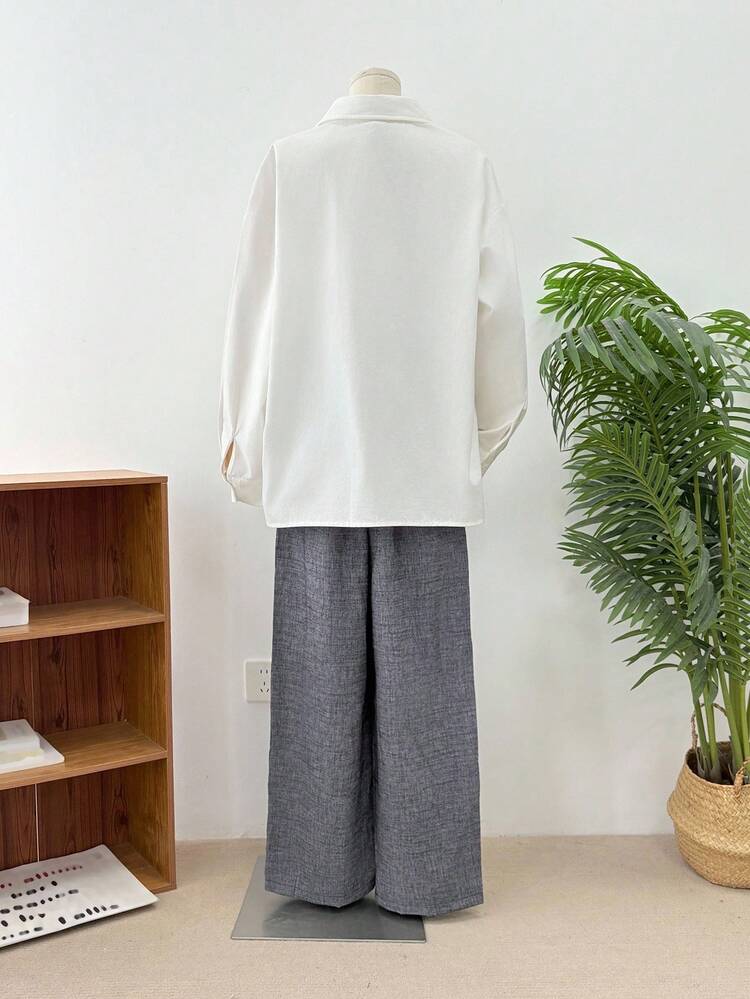 Women's Loose Business Casual Office Commute Waist Belt Buckle Tie Waist Straight Leg Casual Pants, Autumn/Winter