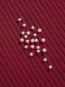 Modelyn 2pcs Set Solid Color Bubble Decor Fitted Knit Round Neck A-Line Elegant Skirt & Skirt Set