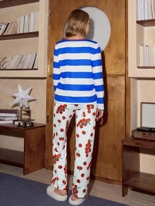 Conjunto de pijama de mujer Miss Vinta con top estampado de frutas y verduras y pantalones con estampado de frutas y verduras en todo el diseño, pijamas de comida, pijamas de tomate, pijamas de mujer, pijamas de dibujos animados de mujer, ropa de otoño - Multicolor - Ver 2