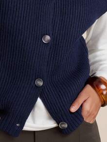 INAWLY Women's Casual Solid Color Button Sweater Vest - Navy Blue - View 7