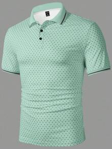 Manfinity Homme Men's Summer Casual Allover Print Short Sleeve Polo Shirt Polo Shirts For Men - Green - View 6