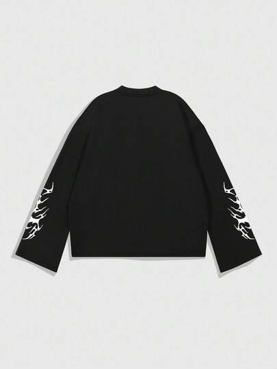 Street Life T-shirt à manches longues col rond, coupe ample, imprimé crâne, style décontracté pour homme, automne