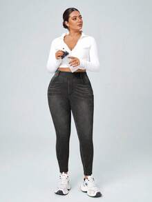 Flexra Plus Size Stretch Skinny Fit Jeans - Light Grey - View 8