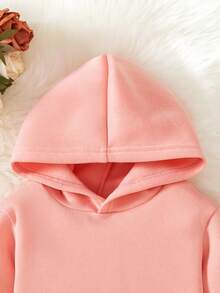 两件套女婴加州字母印花休闲羊毛连帽卫衣和裤子套装，秋冬 - 藕粉色 - 查看 7