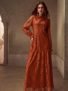 MOTF PREMIUM Váy ren bồng bềnh có khóa kéo - Màu Cam cháy - Xem 6