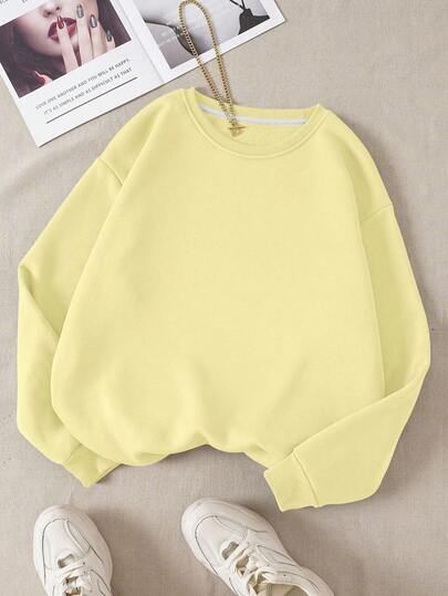 INAWLY Plus Size Women's Solid Color Round Neck Long Sleeve Casual Loose Sweatshirt, Autumn/Winter