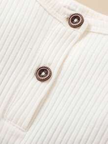 SHEIN Vintaside Kids Newborn/Infant Baby Boy Unisex Solid Color Half Button Long Sleeve Jumpsuit, Baby Boy Jumpsuits Baby Clothes Infant Boy Jumpsuit Neutral Baby Clothes Newborn Baby Cotton Clothes 1M-3M-6M-9M-1T - White - View 7