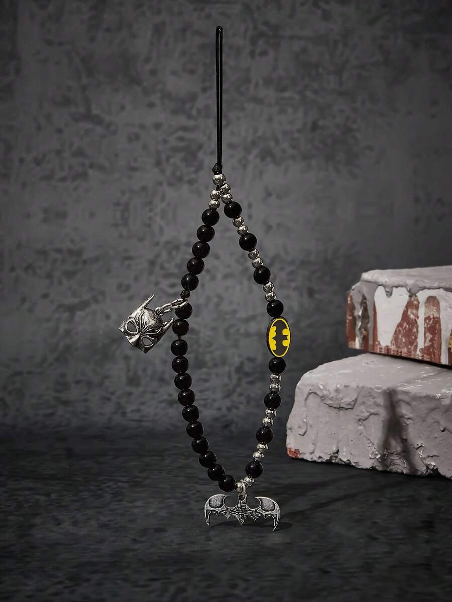 BATMAN X SHEIN 时尚黑色手工串珠手机饰品，锌合金手机配件 - 彩色 - 查看 1