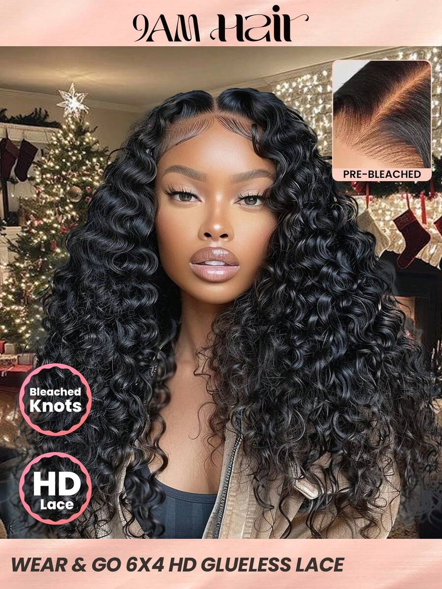 TrueHD 9AM HAIR STORE Wear & Go Pre Bleached Glueless HD Lace Water Wave 6*4 Lace Closure Wigs 10-14 cali 20-28 cali Długie włosy Natural Color Codzienne użycie Dla kobiet Prezenty świąteczne
