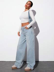 EURMUSE Low Waist Wide Leg Denim Jeans For Casual Daily Wear - Light Wash - View 3