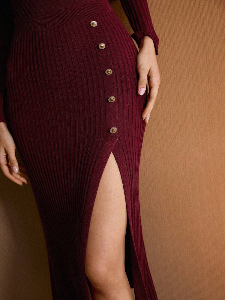 SPLIT THIGH BODYCON SWEATER DRESS, AUTUMN/WINTER, CHRISTMAS DRESS, RED DRESS, NEW YEAR DRESS