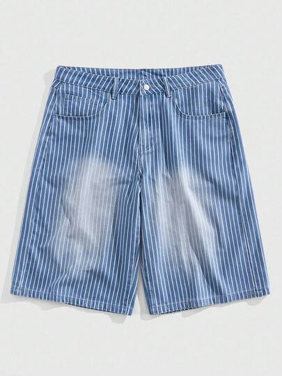 Street Life Men's Loose Fit Pocketed Casual Striped 7/8 Length Jeans, Summer