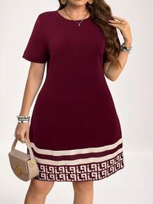 SHEIN LUNE Große Größen Sommer Lässig Gestreiftes & Geometrisches Muster Kleid