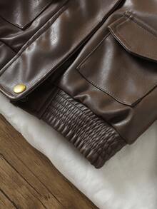 Genkimix Kids 年轻女孩宽松休闲夹克，时尚街头风格仿皮大衣