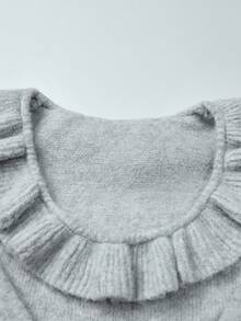Selianne Women Solid Color Long Sleeve Ruffle Hem Fitted Sweater Fall Winter Cloth For Women - Grey - View 7