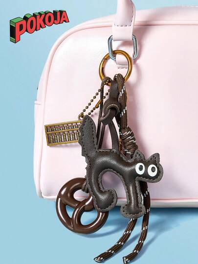 INS 风格前卫别致钥匙链，可爱配饰，包括饼干、算盘、大眼猫图案、装饰性打结挂绳，适合女性、女孩、办公室、学校、小礼物，提升您的风格