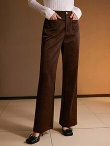 MOTF PREMIUM 秋冬PU皮革喇叭裤 - 咖啡棕 - 查看 1