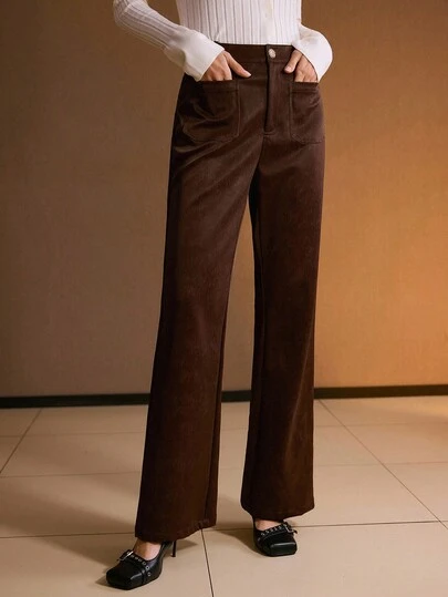 MOTF PREMIUM Pantalones de campana de piel sintética (PU) para otoño e invierno