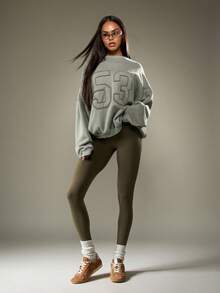 Missguided x Playboy Áo nỉ cotton oversized họa tiết in số Varsity cho trang phục thường ngày mùa thu đông ở trường học - Xám - Xem 3