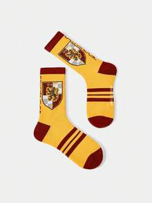 HARRY POTTER X SHEIN 1 Đôi tất cổ cao họa tiết khối màu dành cho nữ - Màu vàng - Xem 3