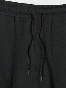 EURMUSE Cotton Men Letter Graphic Sweatshirt & Drawstring Waist Sweatpants - Beige - View 4