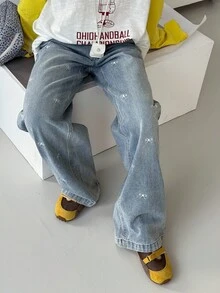 DAZY 秋冬款 Tween 女童蝴蝶结刺绣牛仔裤