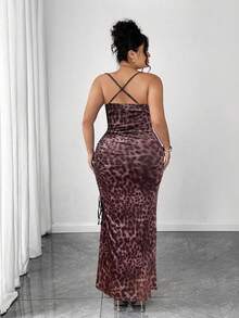 Elenzga Plus Size Women Vintage Sexy Mesh High Slit Drawstring Dress - Multicolor - View 7