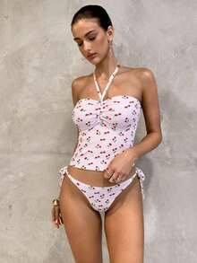Swim Mod 2pcs Women Fruit Floral Gingham Bikini Set - Multicolor - View 5