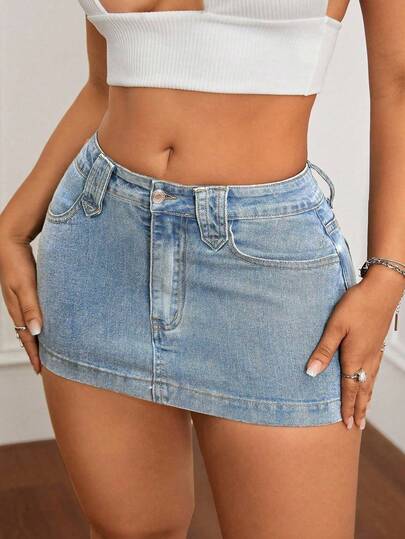 SHEIN ICON Plus Size Women Y2K Fashion Casual Versatile Elastic Mini Skirt