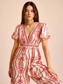 CAJUNI 女式休闲V领印花连体裤 - 彩色 - 查看 7