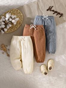 SHEIN 3pcs Baby Boys Vintage Casual Style Soft Crepe Fabric Pants, Suitable For Daily Wear And Outings, Fall Kids Clothes Winter