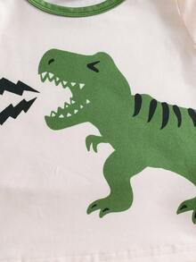 SHEIN 2 peças/Conjunto Camiseta de Manga Longa com Gola Redonda e Estampa de Dinossauro Contraste, Casual e Fofa, Adequada para Uso Diário, Roupas de Outono para Crianças