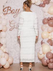 Loomaby 孕妇两件套套装、性别暴露连衣裙、孕妇装、婴儿洗礼连衣裙 - 白色 - 查看 2