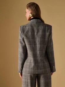 Briarwyn 女士时尚格子通勤西装外套 - 卡其色 - 查看 5