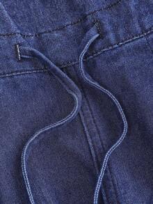 SHEIN Girlism Teen Girl Solid Washed Casual Pleated Denim Jumpsuit Wide Leg Pants Without Top