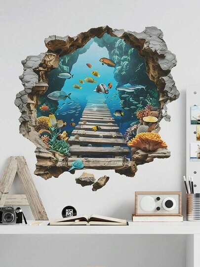 2pcs Sea Turtle Wall Stickers With Underwater World, Wall Decals For Living Room, Hallway, Bedroom, Removable Self-Adhesive PVC Wallpaper Gifts Birthday Graduation Room Decor Home Decor Wall Decor Bathroom Decor Bedroom Decor Room Decoration Stuff Living Room Decor House Decor Home Decor Living Room Wall Art Wall Paper Personalised Stickers