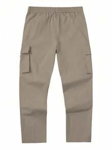 Manfinity Homme Men's Solid Color Drawstring Waist Cargo Pocket Casual Pants, Fall - Khaki - View 2