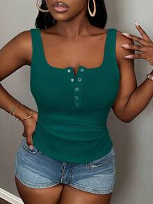 Slaydiva 休闲百搭白色深U领工字背心-C - 水鴨藍 - 查看 4