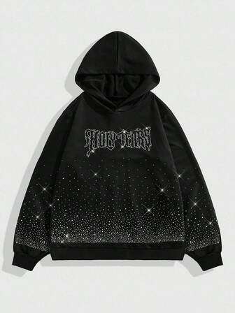 Street Life sweat-shirt à capuche noir scintillant pour hommes, style ample et court, automne