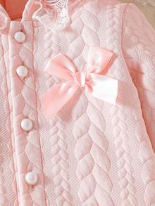SHEIN Conjunto de suéter y mono de punto rosa para bebé niña, para primavera/otoño - Rosa - Ver 6