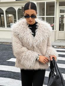 SHEIN Tall Brown Faux Fur Exaggerated Collar Coat In Fall/Winter - Brown - View 5