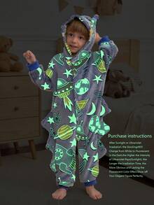 Young Boy Stylish Spaceship Graphic Hooded Warm Fleece Jumpsuit
