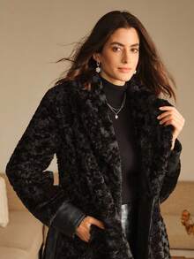 Anewsta Women's Reversible Casual Waist Cinched Faux Fur Coat, Suitable For Fall, Winter, Going Out, Elegant, Chic, Formal, Christmas - Black - View 8